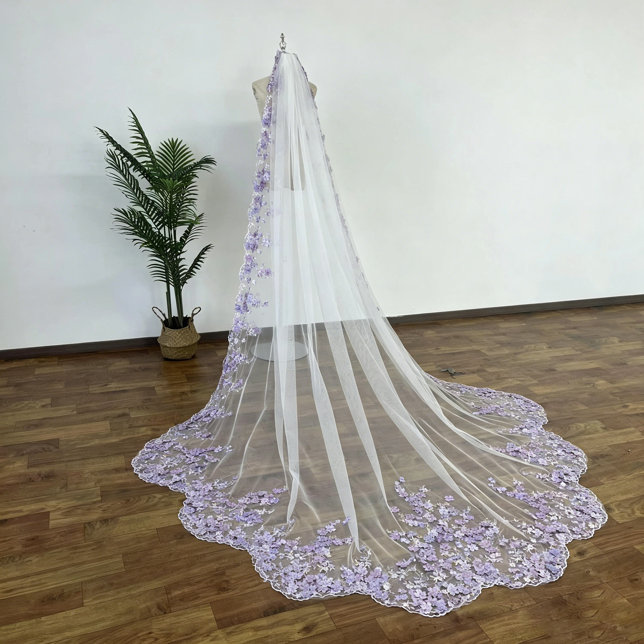 Elegant Appliques Beaded Bridal Veils For Women 3m Floor Length Voile Marriage Wedding Veil Tulle Bride Accessories Custom Made - view 5