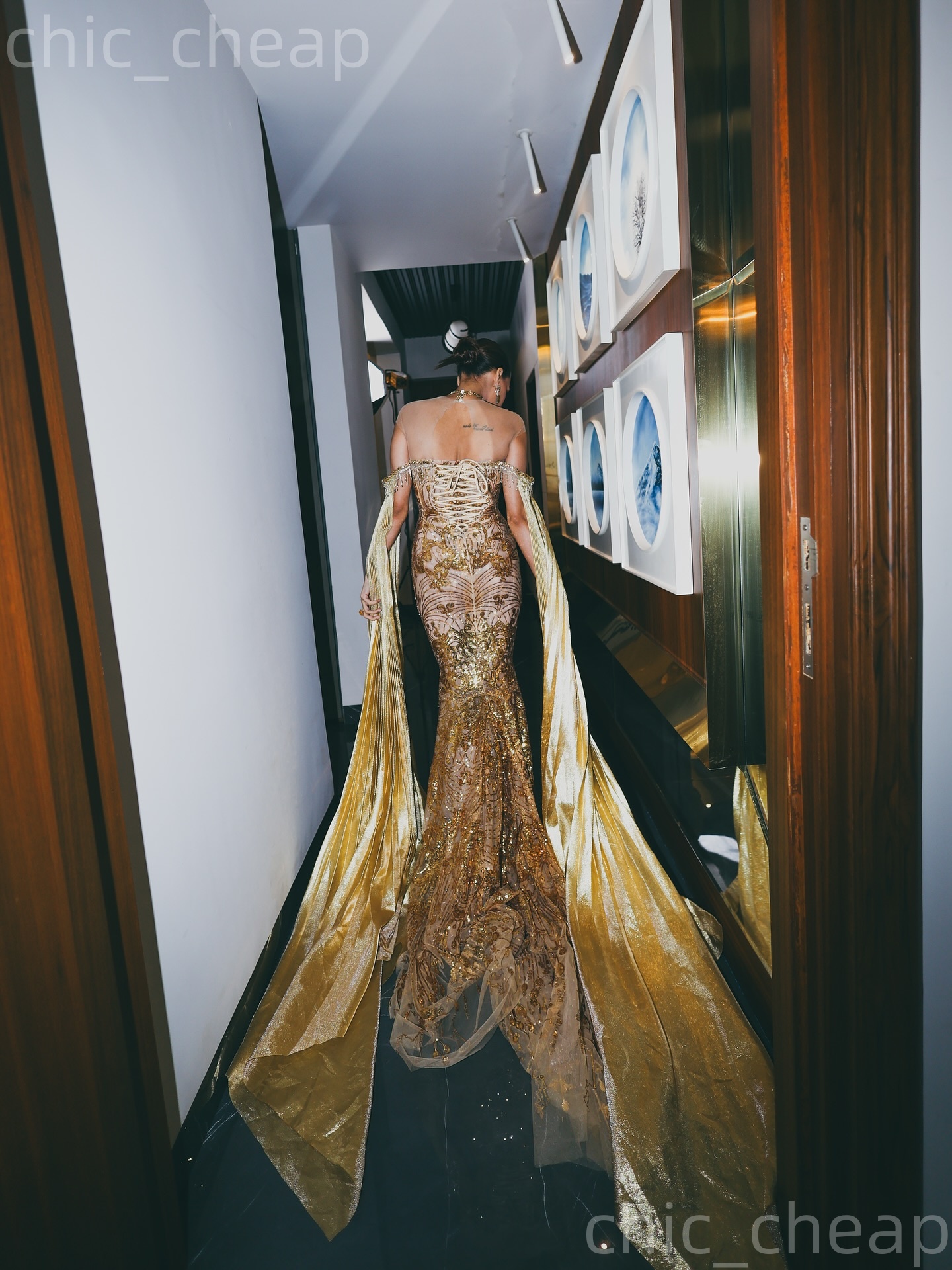 Aso Ebi Gold Mermaid Prom Dress 2026 Evening Dress Beaded Crystals Sheer Neck Sparkly Birthday Formal Women Pageant Party Gowns Long Dinner Dresses ZJ - view 3