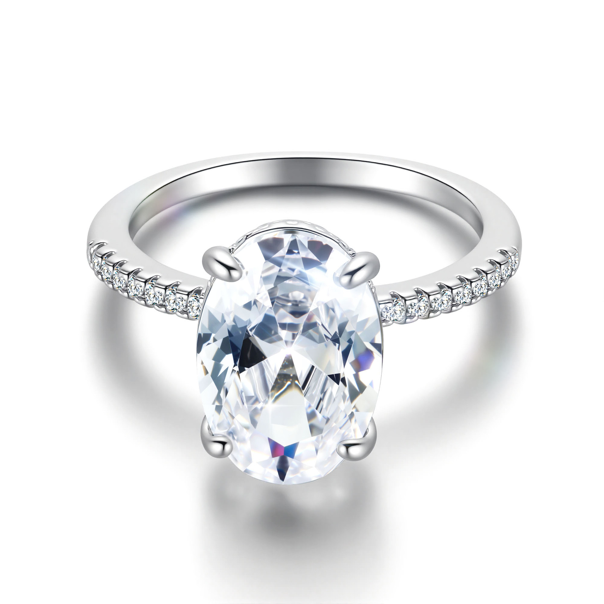 3pcs Wedding Couple Rings Set Sparkling Luxury Jewelry Silver Fill Large Oval Cut 5A Cubic Zirconia CZ Diamond Eternity Party Women Bridal Ring For Lo - view 5