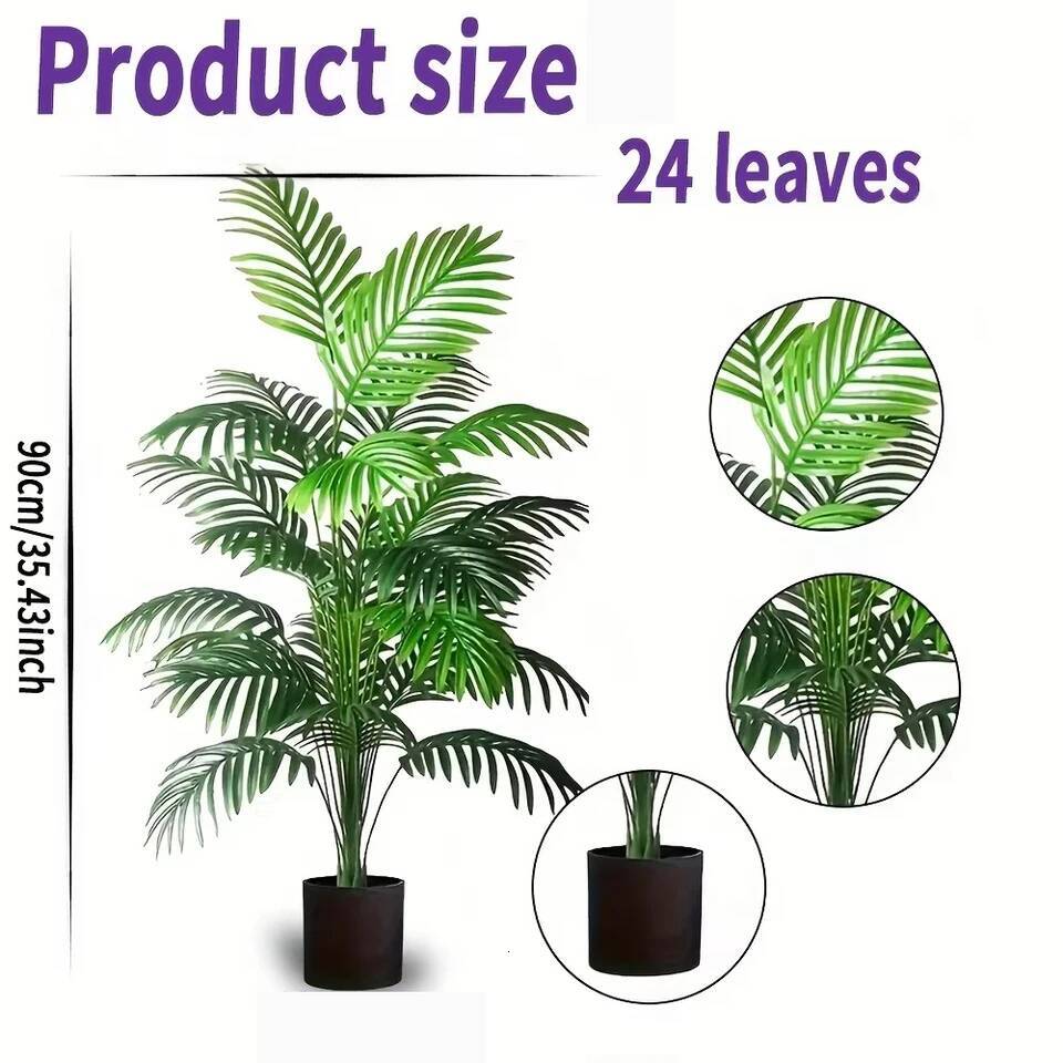 24 Leaves Areca Palm Artificial Plants Trees in Pot Plastic Green Fake Plant Tree Bonsai for Room Home Indoor Outdoor Decoration ddmythur - view 4