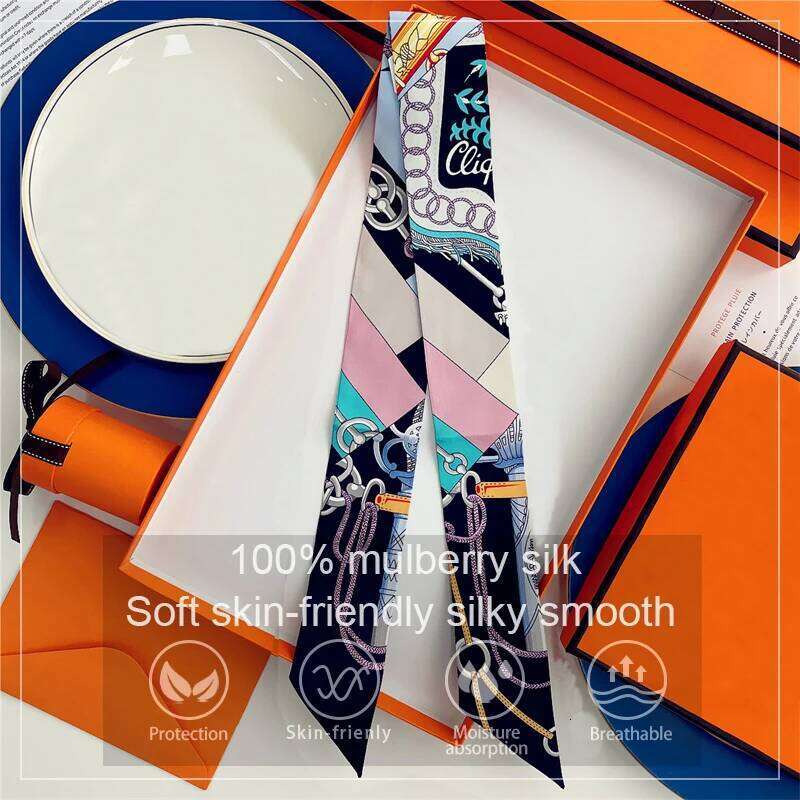 2025 Brand Design Chains Women Mulberry Silk Luxury Scarf Fashion Hair Headband Foulard Skinny Bag Scarves Neckerchief 26Y06226