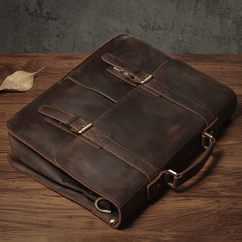 Mens Executive Briefcase Genuine Leather Business Handbag Top Cowhide Vintage Shoulder Bag Man Office Laptop Messenger y260611 - view 5