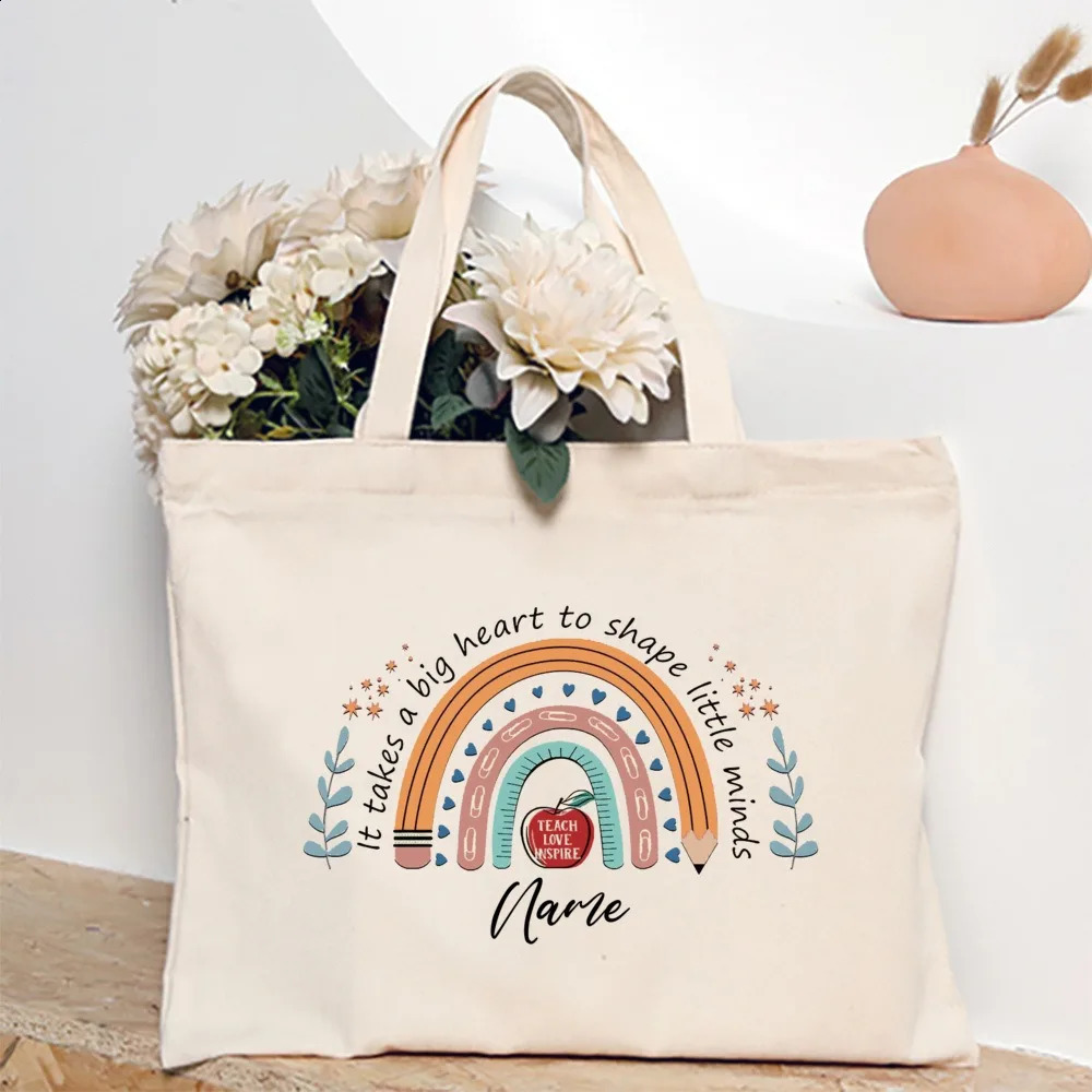 Personalized Tote Bag Custom Name Canvas Shoulder Bags Teacher Life Shopping Bag Female Travel Handbags Gift for Teachers 260625 - view 4