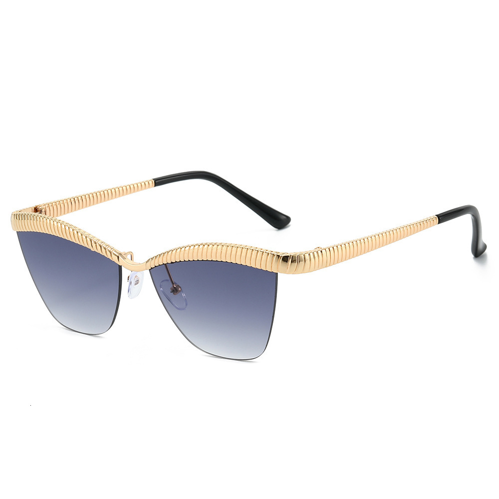 2026 New Half-Rim Fashion European And American Style Unique Cat-Eye Ins-Style Striped Metal Sunglasses - view 4