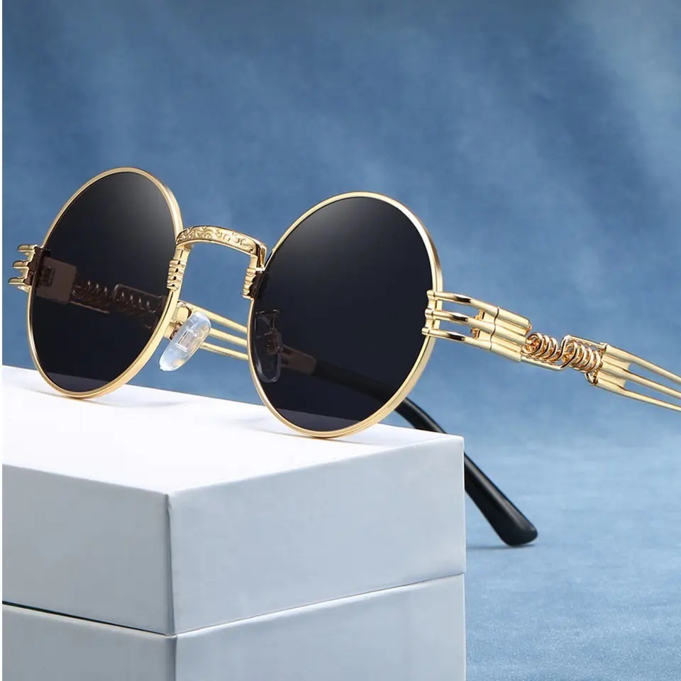 Cross-Border Hot New Retro Steampunk Round Frame Metal Spring Leg Sunglasses for Women Sunshade Punk Sunglasses - view 3