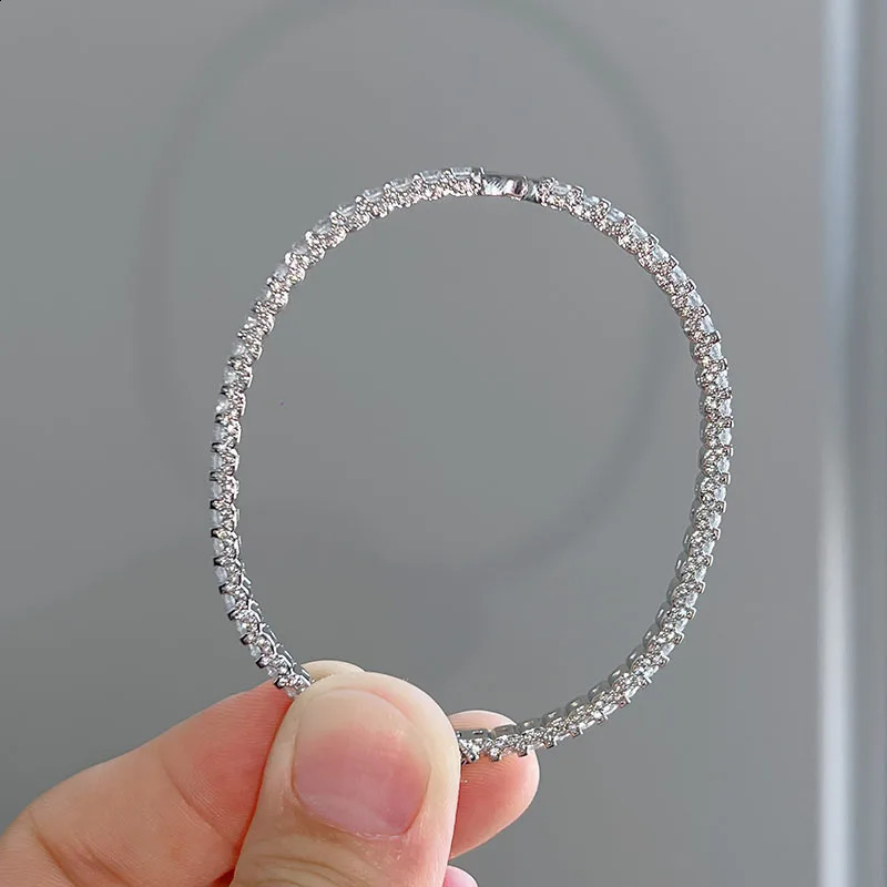 Pure 925 Sterling Silver Jewelry Women Spikes Round Zircons Bangle Wedding Jewelry Around Rivet Bangle Jewelry 260626 - view 6
