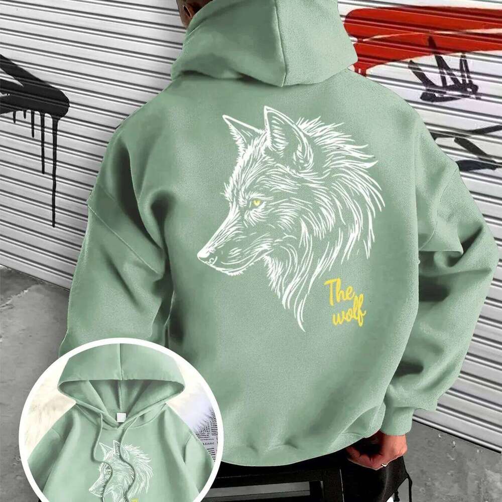 Men's Warm and Thick Winter Wolf Print Hoodie - Autumn/Winter Casual Outdoor Wear Unisex Holiday Gift W260626 - view 6