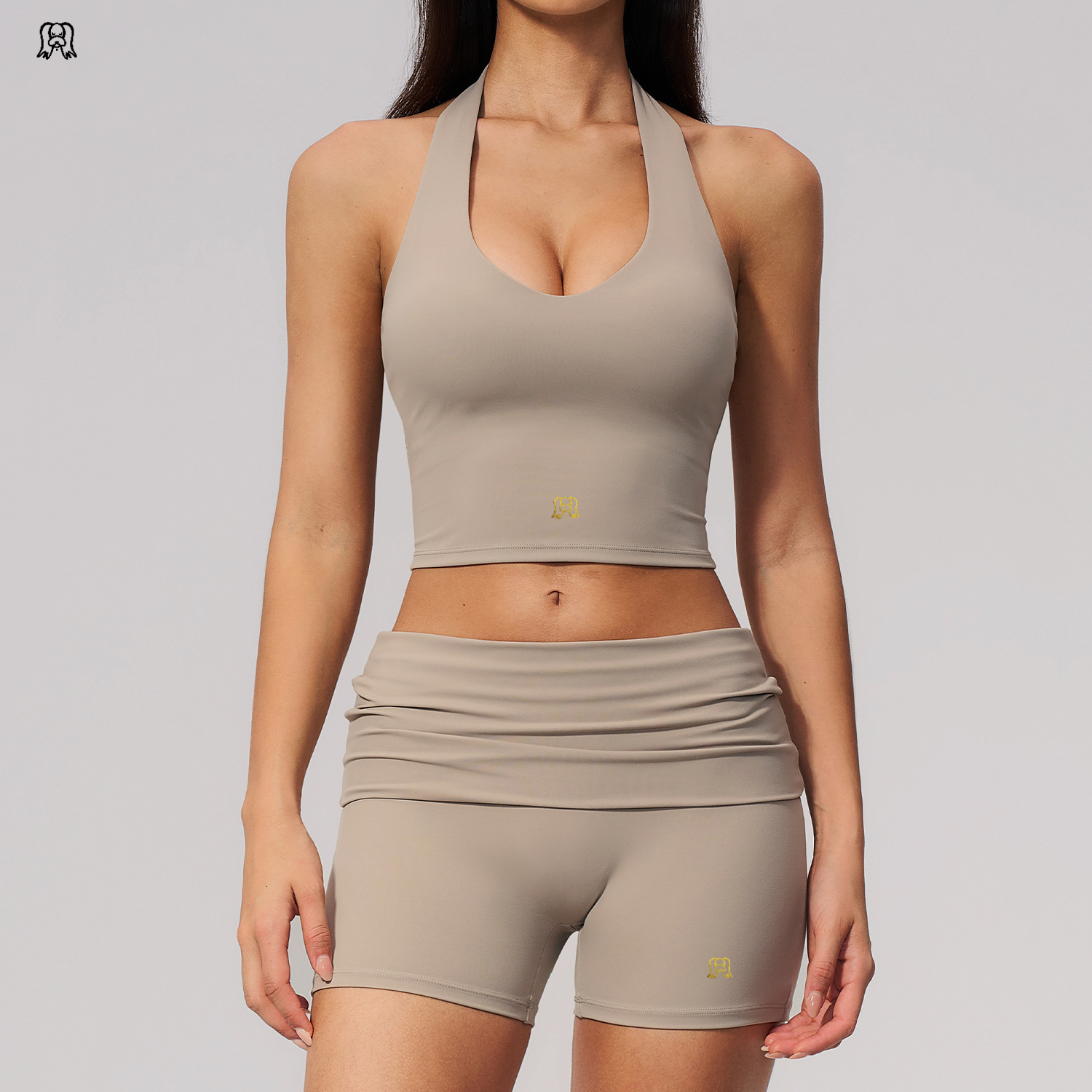 lucky dog yoga V-neck cross with chest cushion vest, foldable waist yoga shorts set - view 5