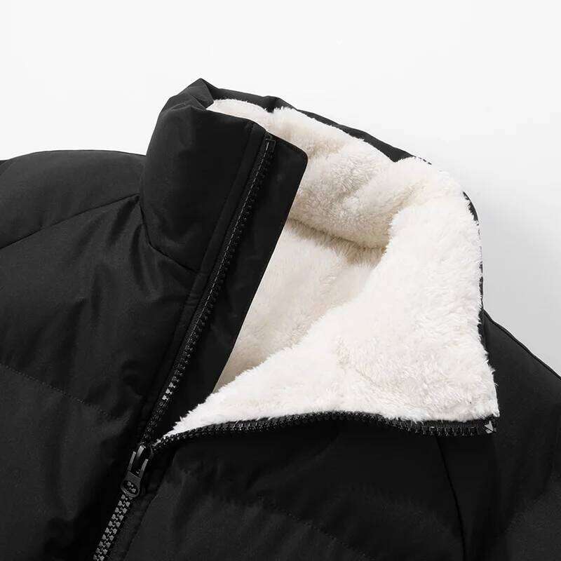 Men Puffer Thick Warm Winter Parka Fleece Linded Coat Male Solid Color Stand Collar Casual Jacket Men's Coats Outwear J260626 - view 7