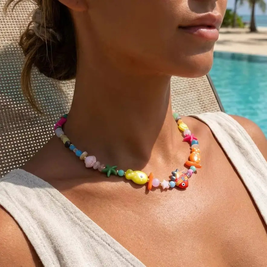 Beach Style Colorful Ceramic Fish Starfish Choker Necklace For Women Ocean Series Scallops Beaded Necklaces Vacation Jewelry 260626 - view 5
