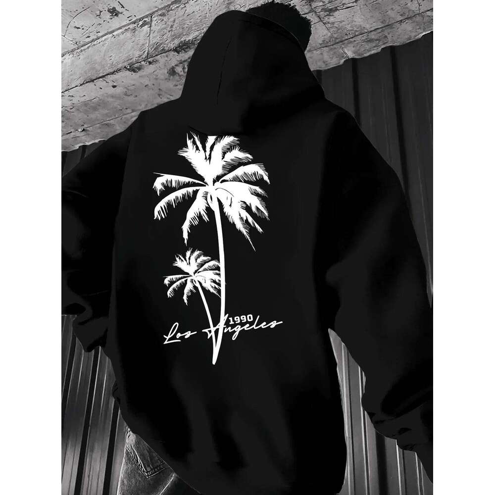 Coconut tree print fashion hooded minimalist style men's and women's sweatshirt holiday gift W260626 - view 3