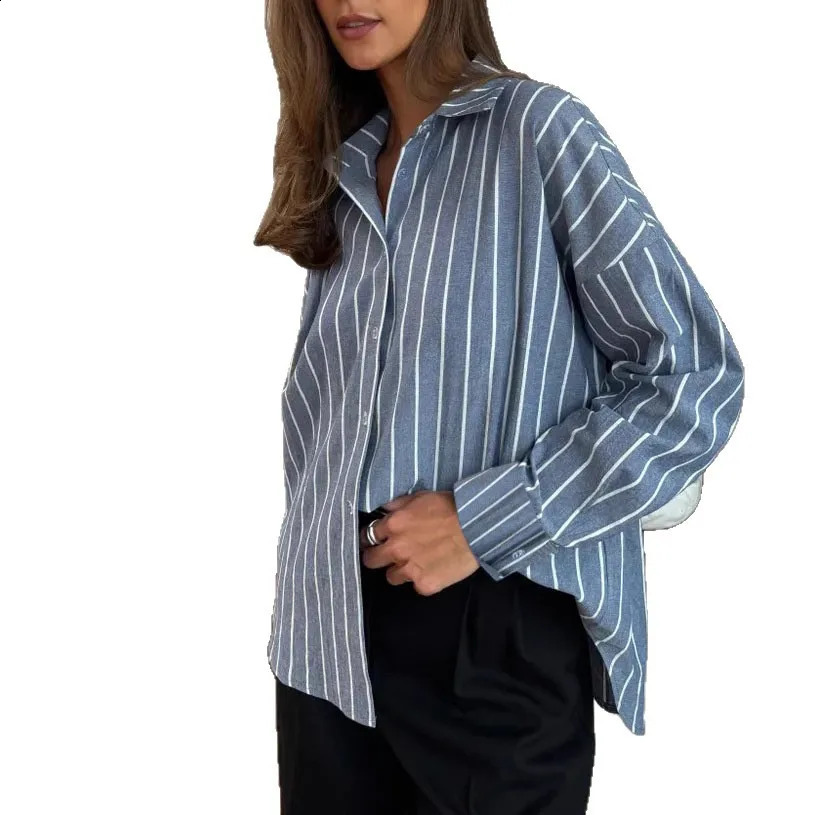 Oversized Striped Shirts Blouses Loose Fit Casual Fashion Turn down Collar Button Top for Spring Summer Woman Clothes 260626 - view 6