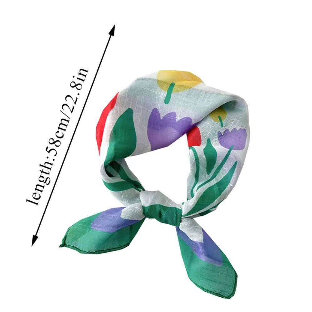 Spring Summer Thin Cotton Linen Small Square Sweet Floral Print Hair Scarf Headscarf Women Girls Elegant Decor Neckerchief 26Y06226 - view 7