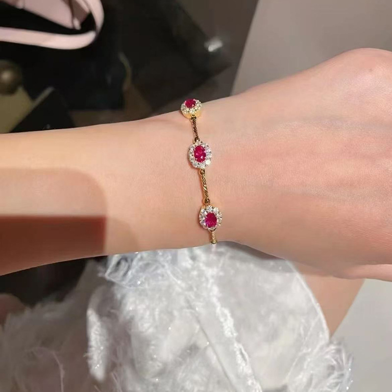 2026 Choucong Sparkling Wedding Bangle Luxury Jewelry Genuine 100% 925 Sterling Silver Oval Cut Ruby Court Party Elegant Spring Women Flower Bracelet  - view 8