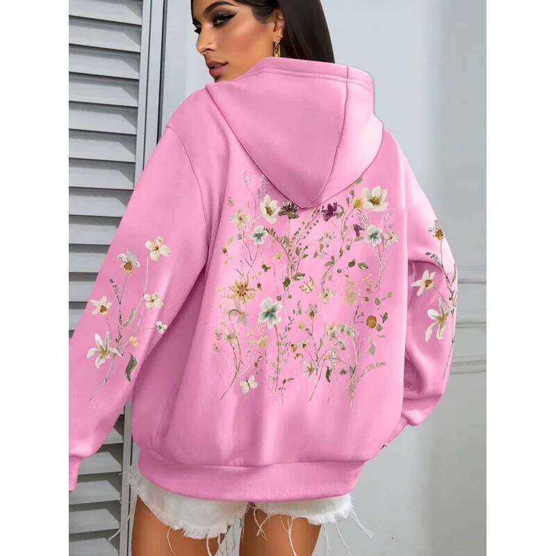Same Style for Men and WomenFlower Clusters Design Loose Fleece Autumn Y2K Pocket Hoodies Multicolor Soft Streetwear W260626