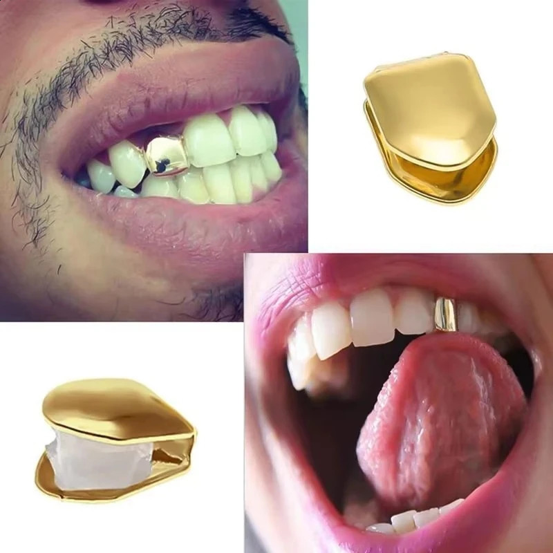 1234pcs Fashion Gold Color Small Single Tooth Cap Grills Hip Hop Style Teeth Grill Golden Dental Braces Teeth Makeup Tools 260626