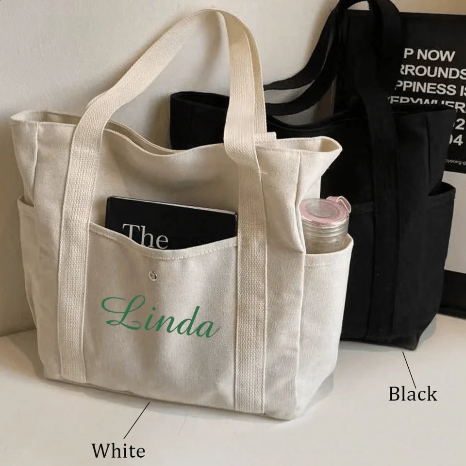 Custom Name Canvas Tote Bag Personalized Spacious Shoulder Bag Versatile Lightweight Large Capacity Bag Goes with Anything 260625 - view 7