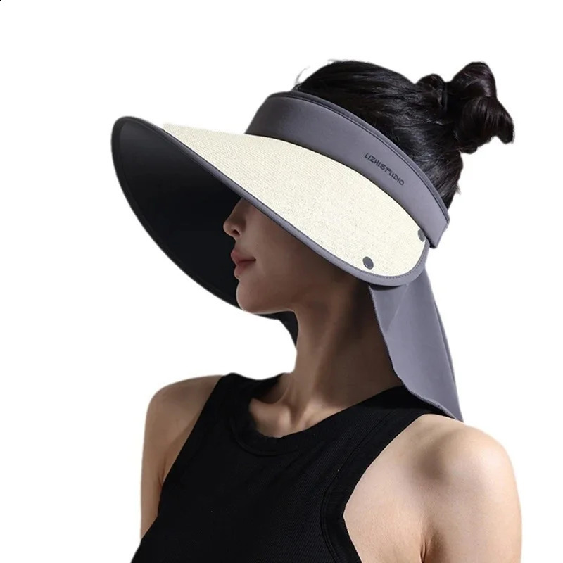 Wide Brim Straw Hat With Black Lining Visor Sun Hat With Neck Flap Uv Protection Summer Cap Hollow Top Sun Hat For Women 260625 - view 5