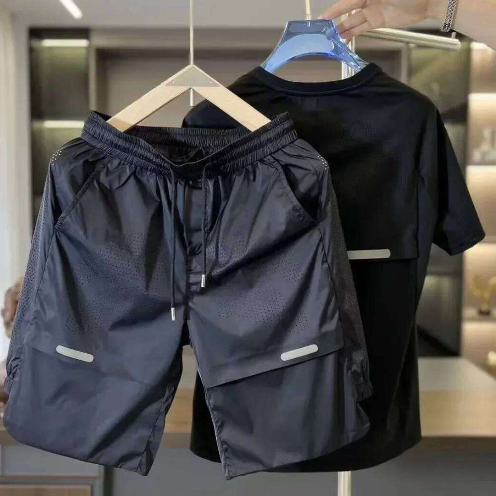 Men's Ice Cool Feel Casual Sets Youth Elastic Loose Sweatshirts Pants Solid Color Quick Dry Breathable Trendy Quality Sportssuit 26Y0626 - view 6