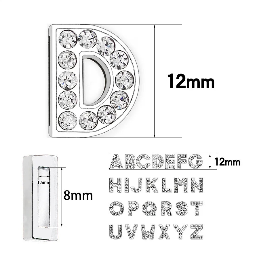 50PC/lot Hole 8mm 10mm slide letter A-Z diy slide charm alloy alphabet Fit For bracelet keychains jewelrys making 260623 - view 4