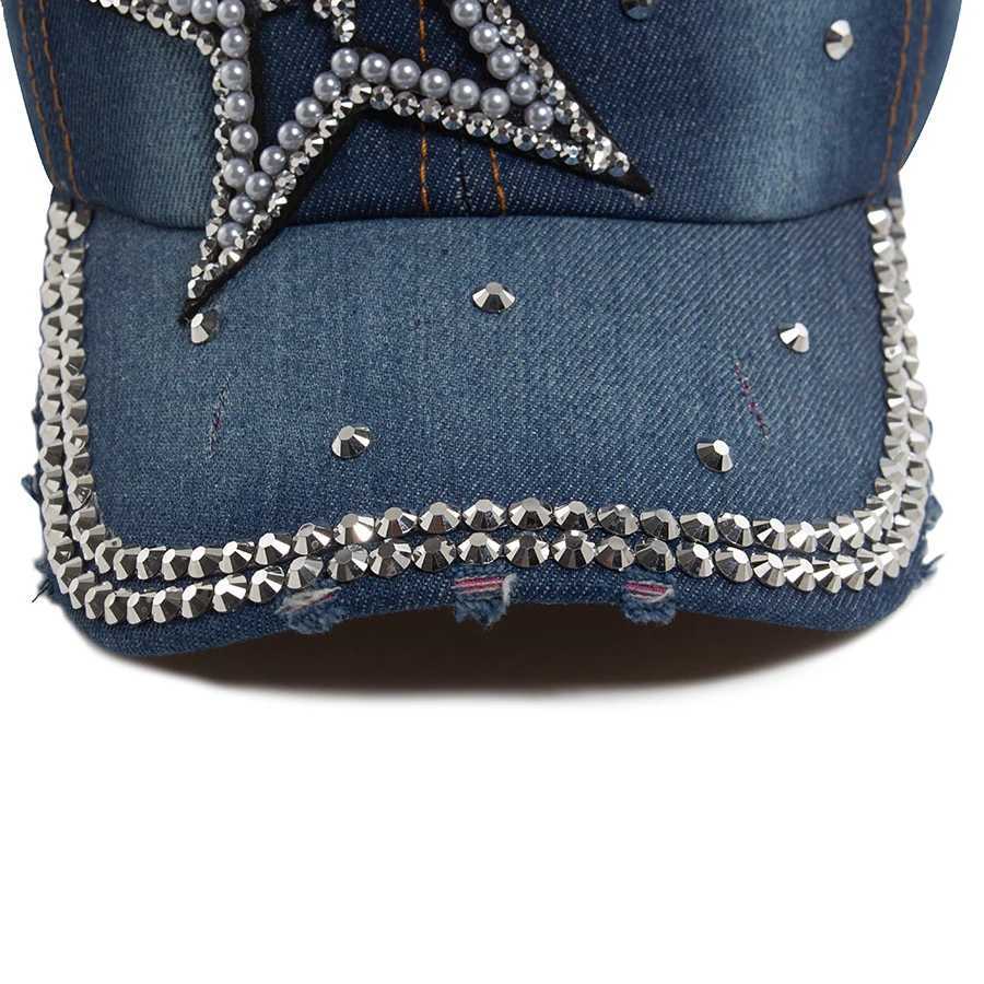 Shiny Y2K Hip Rhinestone hop Womens Baseball Fashion Pentagram Denim Cloth Hat For Female Spring Autumn Vintage SnapM260626 - view 6