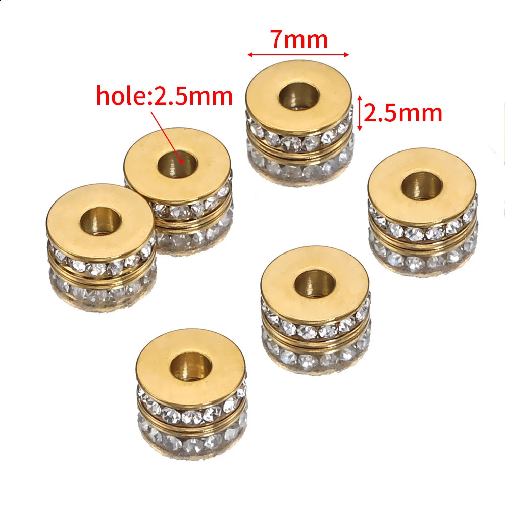 10pcs Stainless Steel Rhinestone Beads 7mm Flat Round Crystal Rondelle Spacer Bead for Jewelry Making DIY Bracelet Necklace 260623 - view 3