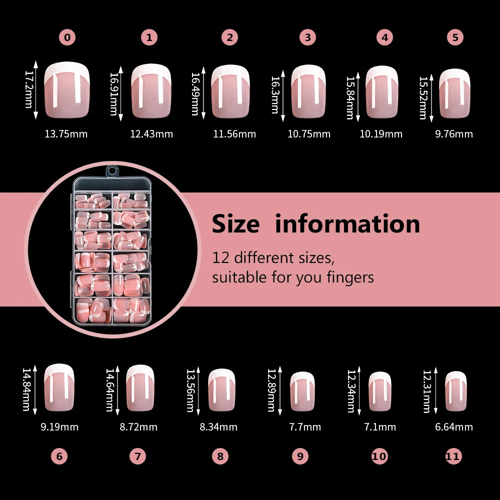 120Pcs Pink French Short Square False Nails 12-Sizes Full Cover Press On Nails Wearable Detachable Finished Fake Fingertips TD 260626 - view 5