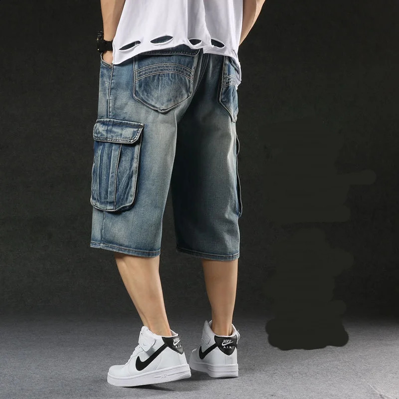 Mens Plus Size Loose Baggy Denim Shorts Fashion Streetwear Hip Hop Skateboard Cargo Jeans Short for Male Men 260625 - view 4