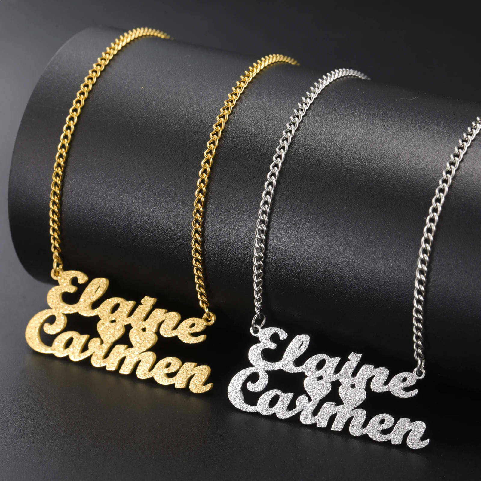 Sipuris Custom Name Necklace Women Jewelry Stainless Steel Golden Choker Cuban Chain Heart Ribbon Nameplate Pendant 260615 - view 4