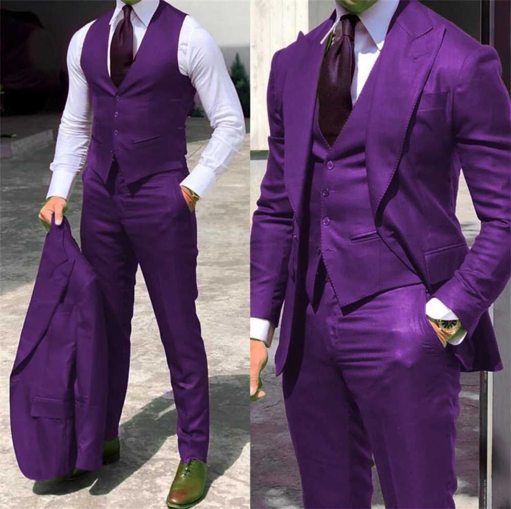 solid color formal business suits Full mens suits Pointed collar Single Breasted high-quality wedding art Graduation J260626 - view 5