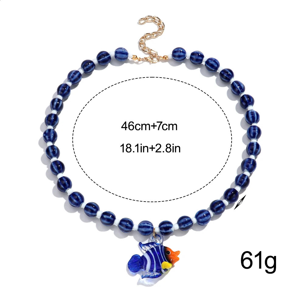 Creative Tropical Clownfish Cactus Pendant Necklace for Women Summer Trendy Round Ceramic Beads Chain Statement Jewelry Gift 260626 - view 7