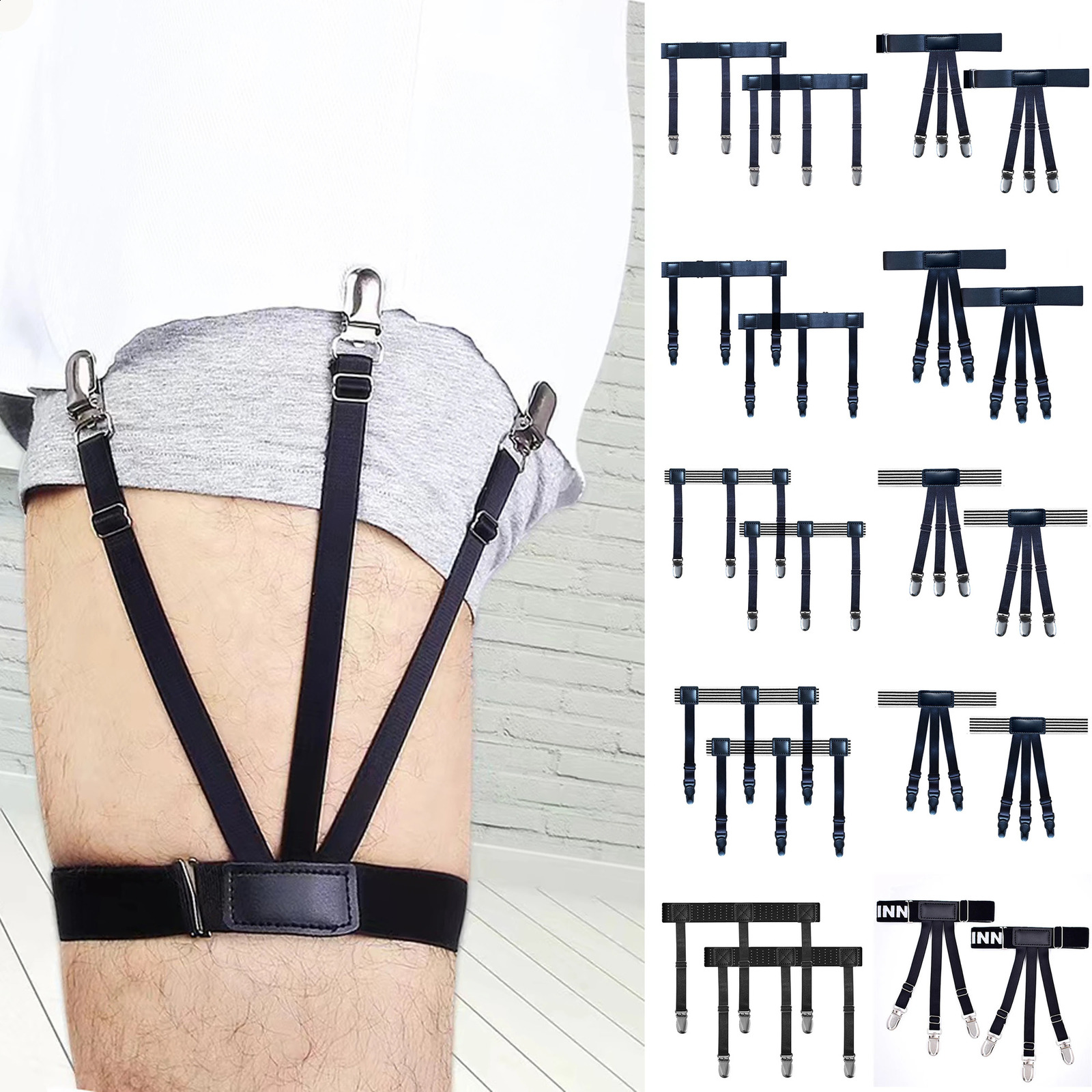 Sell Classic Black Men Shirt Stays Belt With Non-slip Locking Clips Keep Shirt Tucked Leg Thigh Suspender Business Accessory 260626
