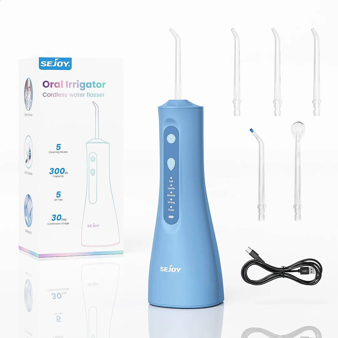 Sejoy Electric Water Flossers Oral Irrigator Rechargeable Portable Dental 5 Modes Tank Teeth 300ML Waterproof Cleaner 260626