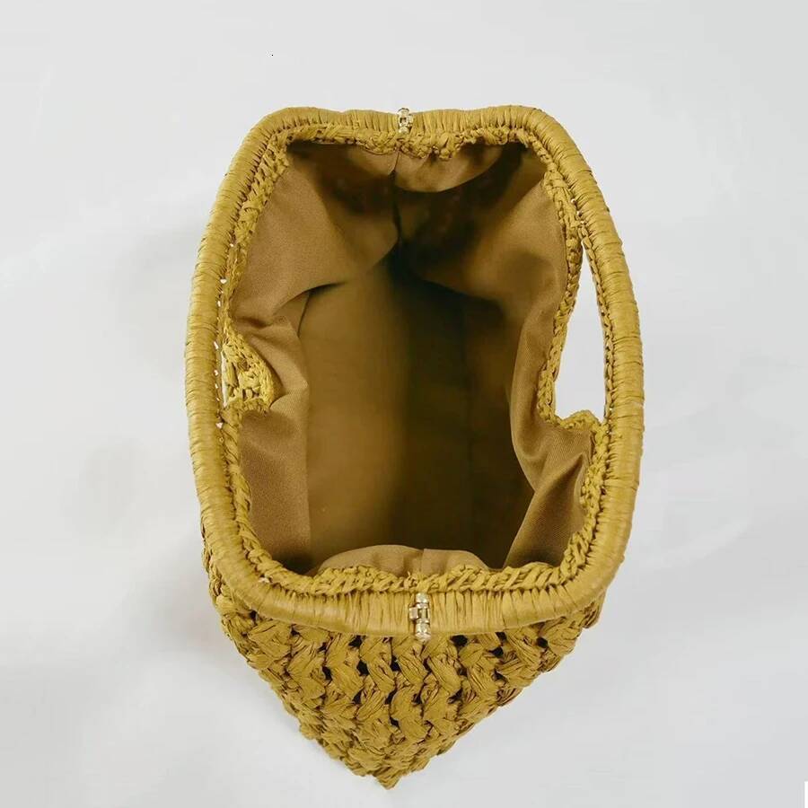 Natural Fiber Snap-Button Clutch Bag, Spanish Seaside Women's Straw Handbag, Elegant Handbag For Summer Beach Travel And Vacation - view 5