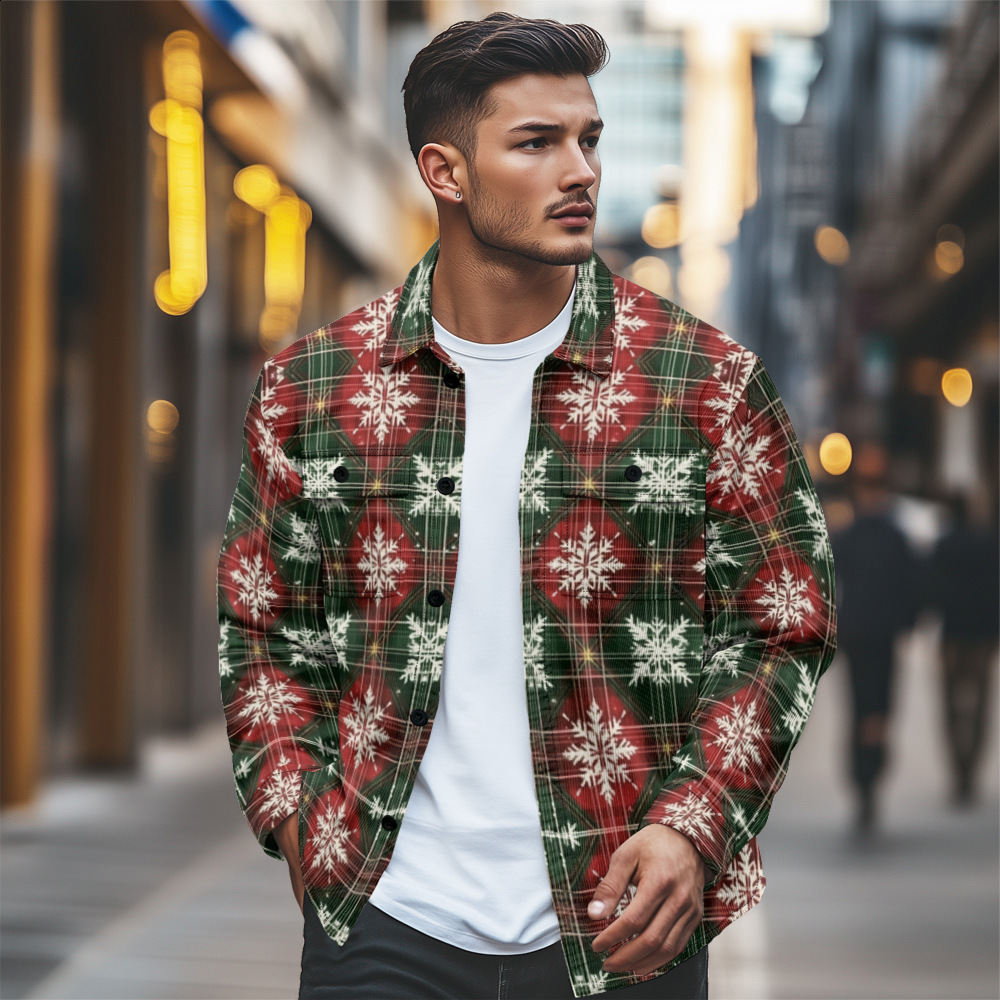 autumn and winter fleecelined collared longsleeve buttonup shirt with double pockets 250805