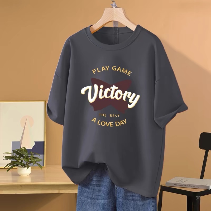 Women's Graphic T-Shirt, Casual Retro American-Style Cotton Blend Top with Short Flutter Sleeves, Regular Fit, Navy Blue Tie-Dye Print and Button Deta - view 5