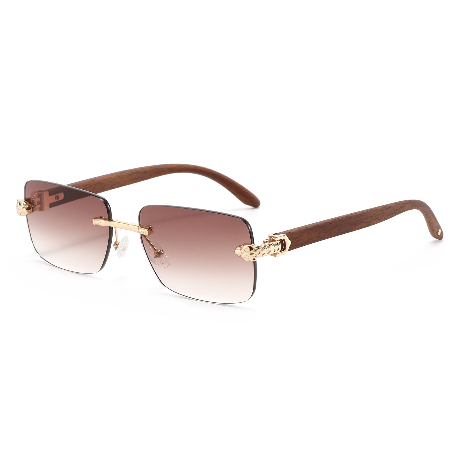 New Frameless Leopard Head Sunglasses, Fashionable Faux Wood Grain, Vintage High-End Street Style For Men And Women - view 3