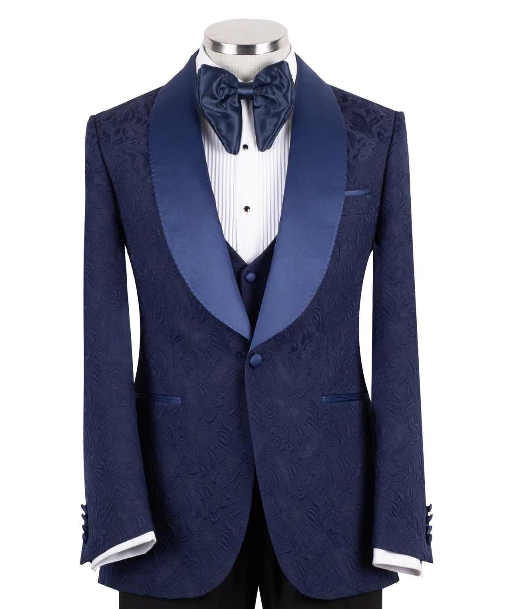 Fashion 3 Pieces Jacquard Men Suits Shawl Lapel One Button Prom Wedding Tuxedos Customized Formal Party Groom Wear - view 5