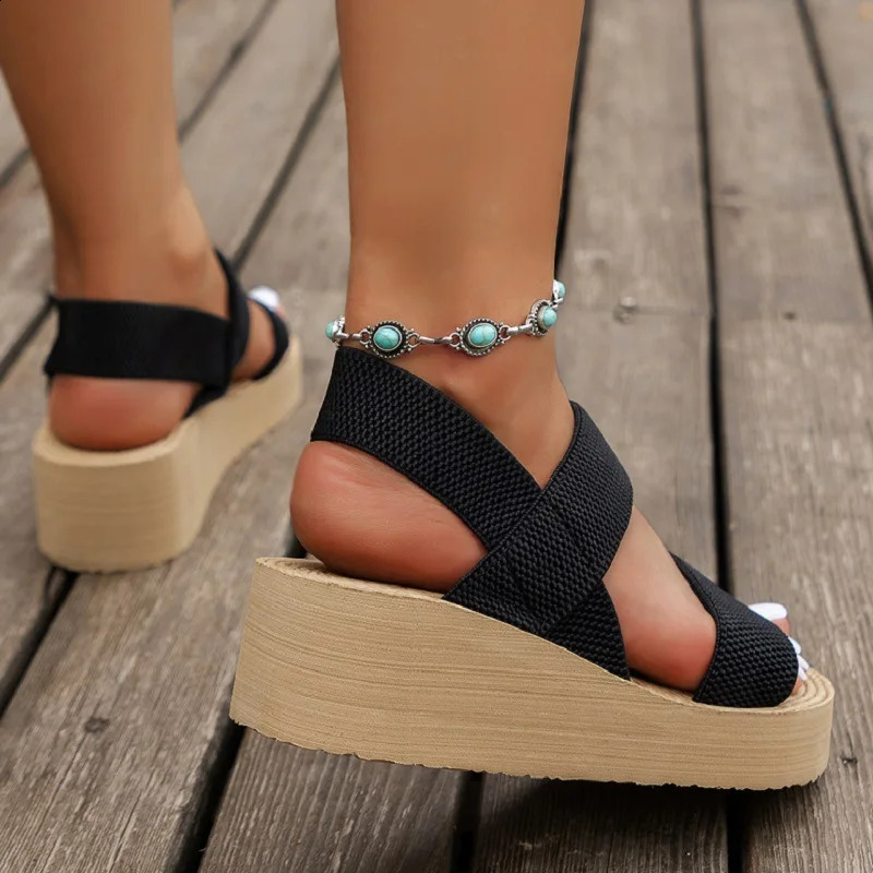 Summer Casual Womens Open Toe Wedge Sandals Lightweight Platform Thick Soled Slingback Shoes with Adjustable Back Strap 260626 - view 5