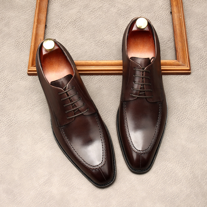 Men Genuine Leather Oxford Shoes Hand Polished Pointed Toe Business Formal Dress Shoes Luxury Wedding Leather Shoes For Male Office Party Footwear - view 7