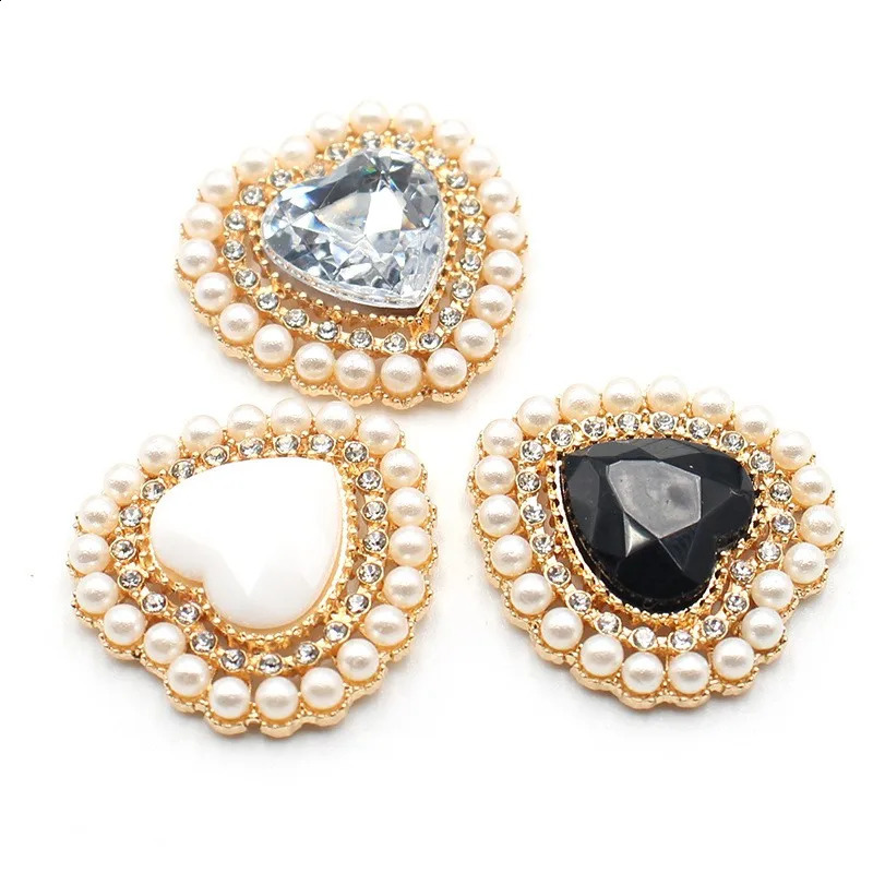10Pcs 26 27mm Rhinestone Pearl Peach Heart Alloy Jewelry Accessories Handmade Diy Wedding Dress Headwear Decoration Accessorie 260623 - view 5