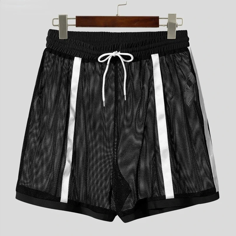 Mens Mesh See-through Sexy Shorts Fashion Patchwork Drawstring Beach Shorts Leisure Sport Shorts for Man Pajamas Home Underwear 260623 - view 3