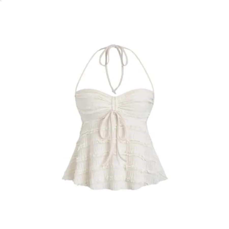 SOLY HUX Womens Peplum Halter Crop Tops Y2K Drawstring Tie Ruched Dressy Casual Spaghetti Strap Cami Top 260616