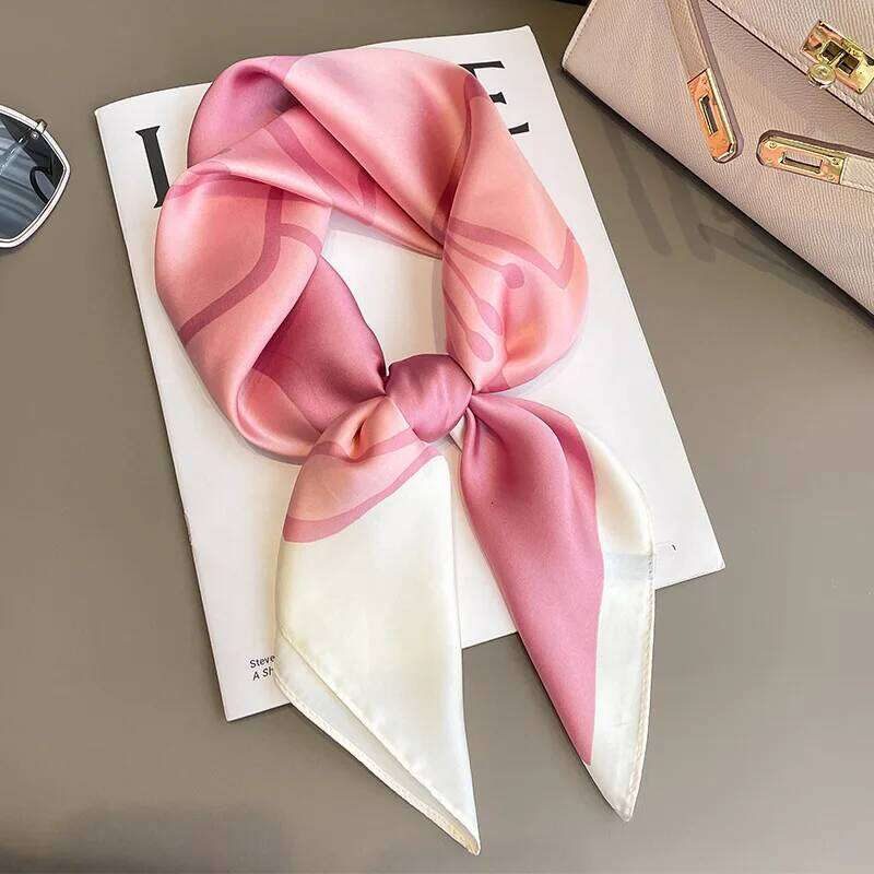 Elegance Pink Silk Feeling Square Scarf Women Print Satin Neckerchief Spring Hair Band Foulard Bandana Echarpe Tie Shawl Wraps 26Y06226 - view 3
