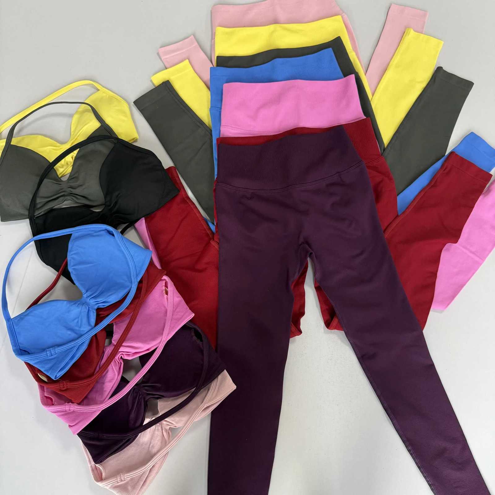 Womens Seamless 2PCS Legging Sets Strappy Sports Bras and Leggings High Waist Fitness Sculpt Leggings Running Pants Gym Suits M260626 - view 3
