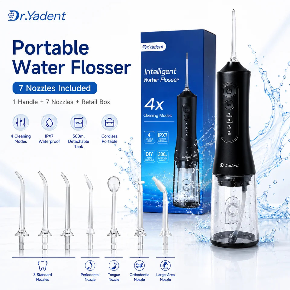 DrYadent YD06 Oral Irrigator Flosser 300ML Large Capacity for Road Trips 4 Modes with DIY Pressure 7 Varies Nozzle Water Jets 260626 - view 1