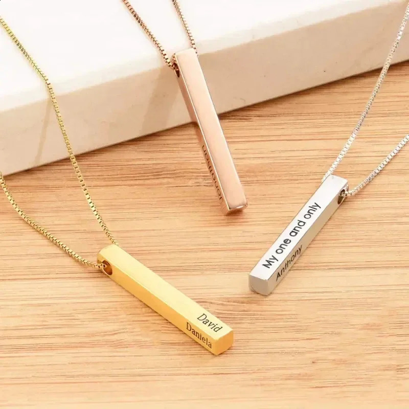 Custom Stainless Steel Personalized Engraved Bar Necklace For Women Gift Name Pendant Jewelry Set 260626 - view 4