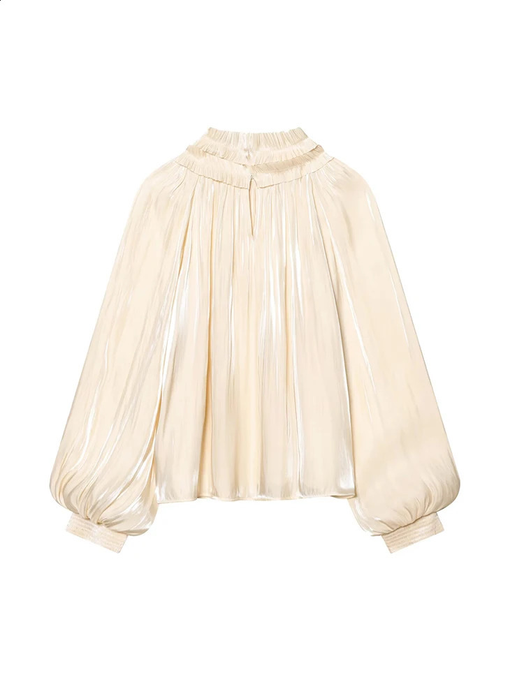 Elegant Shirt For Women 2026 Spring Office Lady Ruffle Neck Loose Long Sleeved Blouse Chic Soft Ladies Commuter Top 260626 - view 3