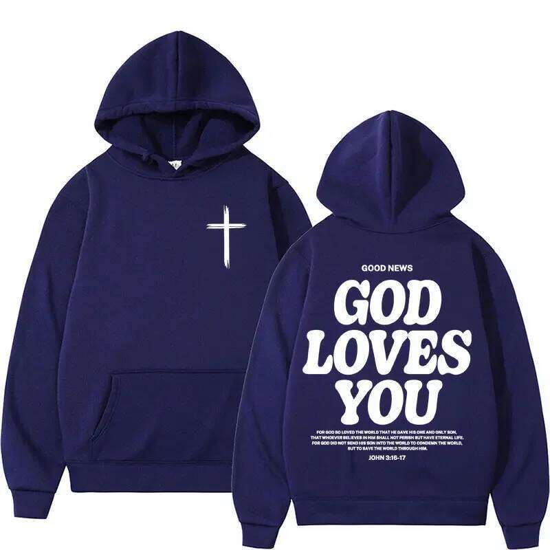 new2026Harajuku Aesthetic Christian Jesus Church Bible Verse God Loves You Hooded Men's Women Vintage Sweatshirts Streetwear Y2K W260626 - view 3