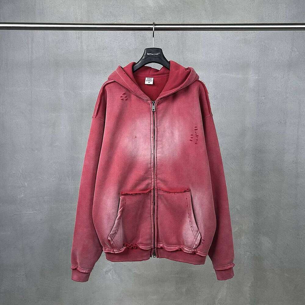 Men's Zip Up Hoodies Y2k Distressed Washed Oversize Cardigan Hoodie Plus Plush Tie-dye Fraying Hooded Sweatshirt Autumn Winter W260626 - view 5